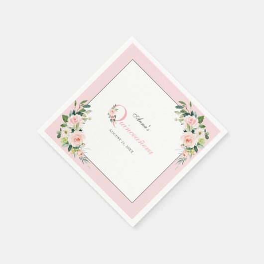 赤面ピンクウォーターカラーフローラキンセアニェラ誕生日 スタンダードカクテルナプキン (角)