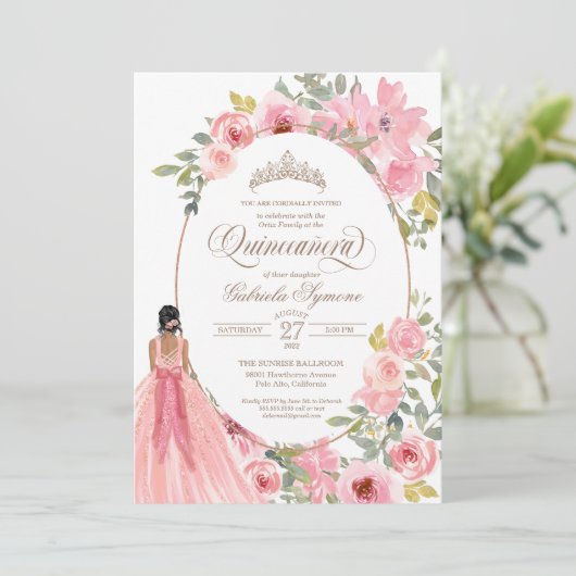 赤面ピンクウォーターカラーフローラキンセアニェラ 招待状 (スタンド正面)