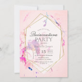 赤面ピンクウォーターカラーフローラキンセアニラ 招待状 (正面)