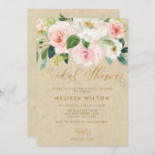 赤面ピンクウォーターカラーフローラクラフトブライダルシャワー 招待状 (正面/裏面)