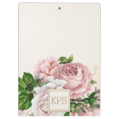 赤面ピンクウォーターカラーフローラクリームモノグラム クリップボード (裏面)