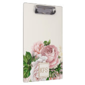 赤面ピンクウォーターカラーフローラクリームモノグラム クリップボード (右)
