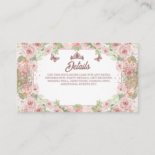 赤面ピンクウォーターカラーフローラグリッターキンセアニェラ エンクロージャーカード (裏面)