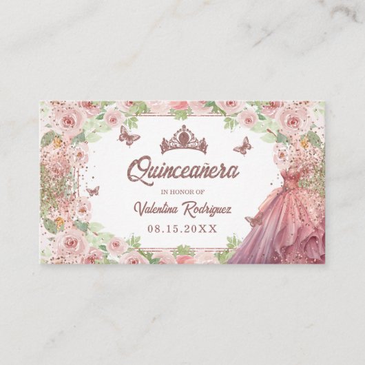 赤面ピンクウォーターカラーフローラグリッターキンセアニェラ エンクロージャーカード (正面)