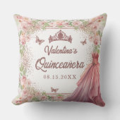 赤面ピンクウォーターカラーフローラグリッターキンセアニェラ クッション (正面)