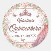 赤面ピンクウォーターカラーフローラグリッターキンセアニェラ ラウンドシール (正面)