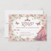 赤面ピンクウォーターカラーフローラグリッターキンセアニェラ 出欠カード (正面)