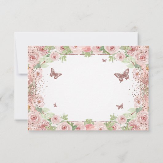 赤面ピンクウォーターカラーフローラグリッターキンセアニェラ 出欠カード (裏面)