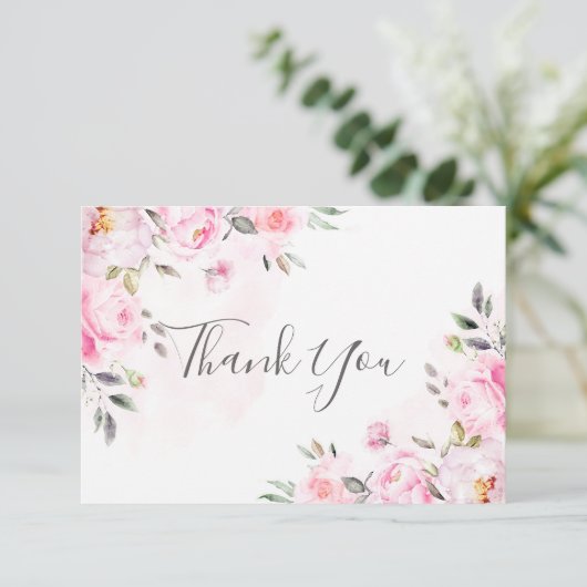 赤面ピンクウォーターカラーフローラグリ結婚ーネリーズ サンキューカード (スタンド正面)