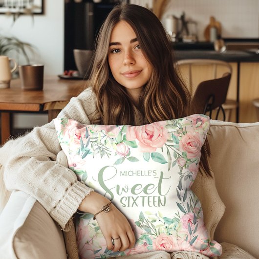 赤面ピンクウォーターカラーフローラスイーツ16 クッション