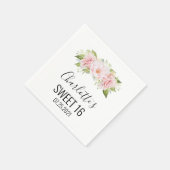 赤面ピンクウォーターカラーフローラスウィート16誕生日 スタンダードカクテルナプキン (角)