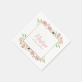 赤面ピンクウォーターカラーフローラスウィート16誕生日 スタンダードカクテルナプキン (角)