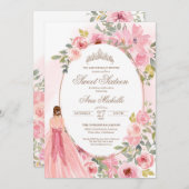 赤面ピンクウォーターカラーフローラスウィート16誕生日Inv 招待状 (正面/裏面)