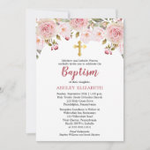 赤面ピンクウォーターカラーフローラバプテスマ招待状 招待状 (正面)