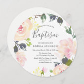 赤面ピンクウォーターカラーフローラバプテスマ《キリスト教》洗礼式や命名式 招待状 (正面/裏面)