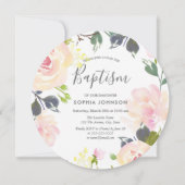 赤面ピンクウォーターカラーフローラバプテスマ《キリスト教》洗礼式や命名式 招待状 (正面)