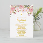 赤面ピンクウォーターカラーフローラバプテスマ 箔招待状 (立ち正面)