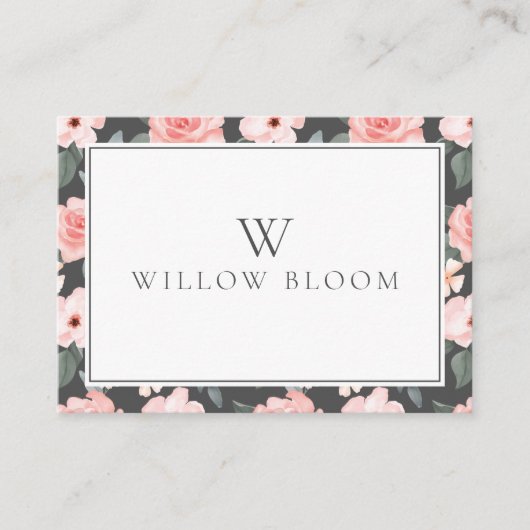 赤面ピンクウォーターカラーフローラバラ&セージ緑 名刺 (正面)