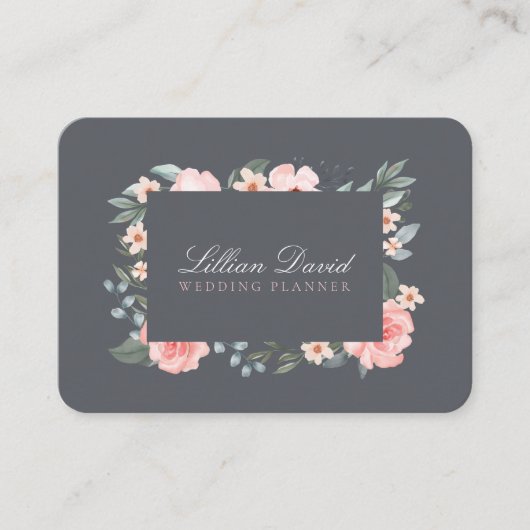 赤面ピンクウォーターカラーフローラバラ&セージ緑 名刺 (正面)