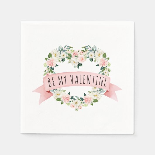赤面ピンクウォーターカラーフローラバレンタイン スタンダードカクテルナプキン (正面)