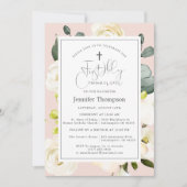 赤面ピンクウォーターカラーフローラファーストコミュニオン 招待状 (正面)