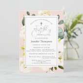 赤面ピンクウォーターカラーフローラファーストコミュニオン 招待状 (スタンド正面)