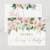 赤面ピンクウォーターカラーフローラファームハウスベビーシャワー ポストカード (正面/裏面)