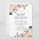 赤面ピンクウォーターカラーフローラブライダルシャワーブランチ 招待状 (正面)