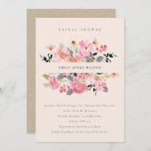 赤面ピンクウォーターカラーフローラブライダルシャワー招待状 サンキューカード (正面/裏面)