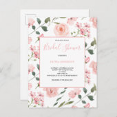 赤面ピンクウォーターカラーフローラブライダルシャワー インビテーションポストカード (正面/裏面)