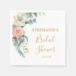 赤面ピンクウォーターカラーフローラブライダルシャワー スタンダードカクテルナプキン