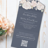 赤面ピンクウォーターカラーフローラブルー結婚ズ オールインワン招待状