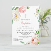 赤面ピンクウォーターカラーフローラベビーバプテスマ 招待状 (スタンド正面)