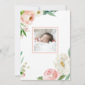 赤面ピンクウォーターカラーフローラベビーバプテスマ 招待状 (裏面)