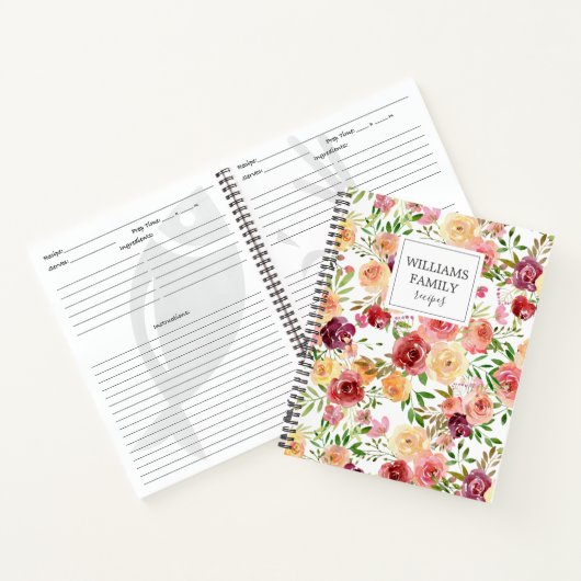 赤面ピンクウォーターカラーフローラボホカスタムファミリー ノートブック (内部)