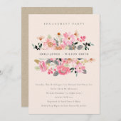 赤面ピンクウォーターカラーフローラ婚約招待状 サンキューカード (正面/裏面)