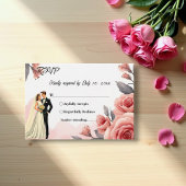 赤面ピンクウォーターカラーフローラ新郎新婦結婚ズ 出欠カード