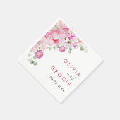 赤面ピンクウォーターカラーフローラ牡丹結婚ズ スタンダードカクテルナプキン (角)