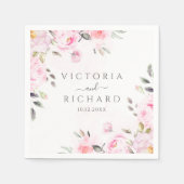 赤面ピンクウォーターカラーフローラ牡丹結婚ズ スタンダードカクテルナプキン (正面)