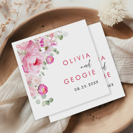 赤面ピンクウォーターカラーフローラ牡丹結婚ズ スタンダードカクテルナプキン