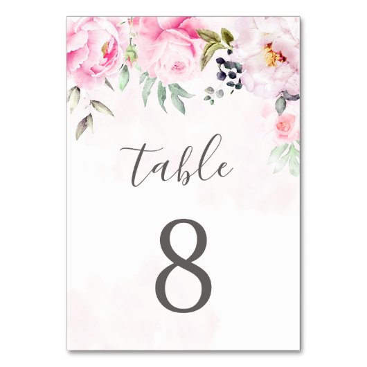 赤面ピンクウォーターカラーフローラ牡丹結婚ズ テーブルナンバー (正面)