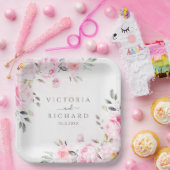 赤面ピンクウォーターカラーフローラ牡丹結婚ズ ペーパープレート (パーティー)