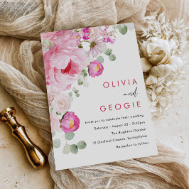 赤面ピンクウォーターカラーフローラ牡丹結婚ズ 招待状
