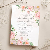赤面ピンクウォーターカラーフローラ牡丹結婚ズ 招待状
