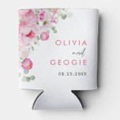 赤面ピンクウォーターカラーフローラ牡丹結婚ズ 缶クーラー (正面)