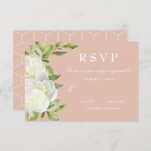 赤面ピンクウォーターカラーフローラ牡丹結婚式RSVP 出欠カード (正面/裏面)