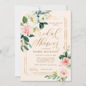 赤面ピンクウォーターカラーフローラ素朴ブライダルシャワー 招待状 (正面)