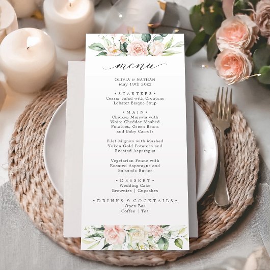 赤面ピンクウォーターカラーフローラ結婚のディナーメニュー メニュー