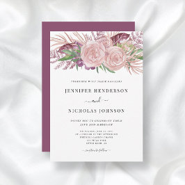 赤面ピンクウォーターカラーフローラ結婚式招待状 招待状
