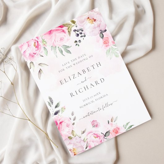 赤面ピンクウォーターカラーフローラ緑結婚色 セーブザデート